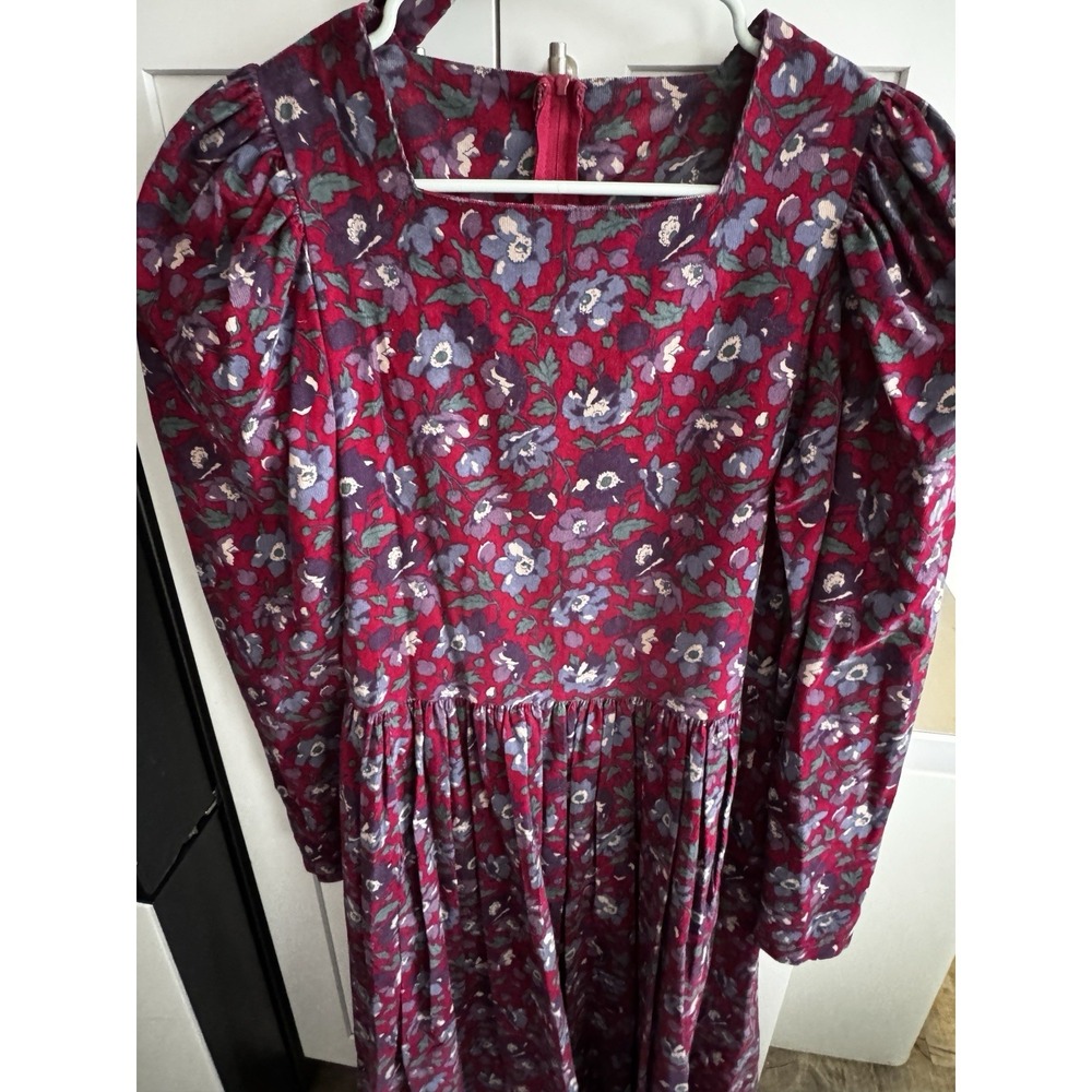 Vtg Laura Ashley Sz 10 Floral 100% Cotton Corduroy Dress Puff‎ Sleeve Prairie